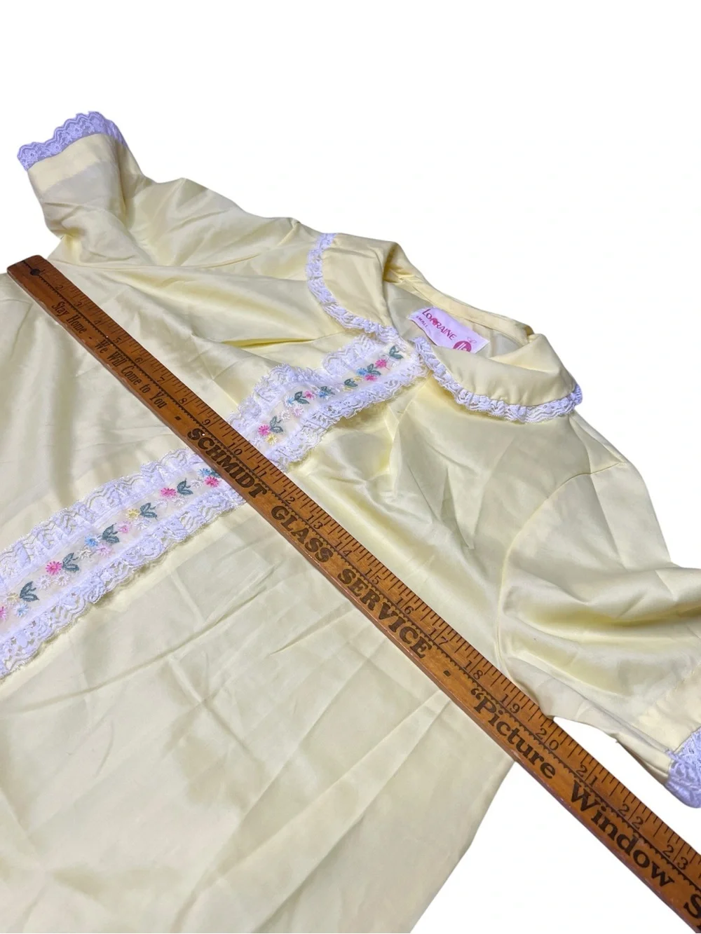 Vintage Lorraine Yellow Nightgown House Dress Lace Floral Embroidery